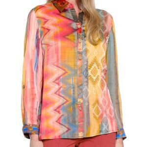 John Mark Spice Print Button Front Long Sleeve Blouse sz 2X